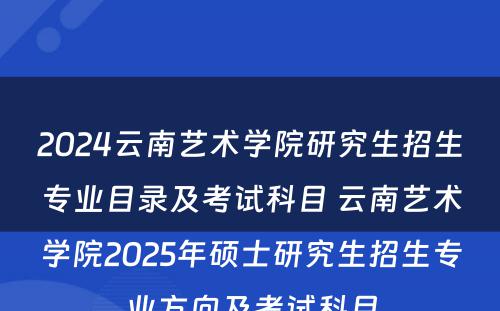 2024云南艺术学院研究生招生专业目录及考试科目 云南艺术学院2025年硕士研究生招生专业方向及考试科目