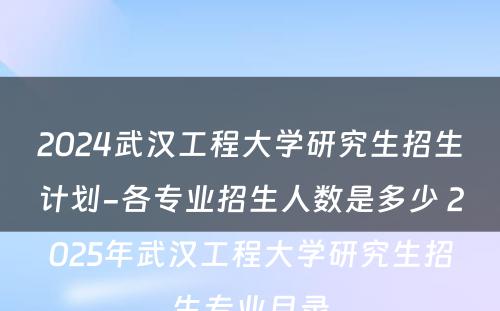 2024武汉工程大学研究生招生计划-各专业招生人数是多少 2025年武汉工程大学研究生招生专业目录