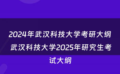 2024年武汉科技大学考研大纲 武汉科技大学2025年研究生考试大纲