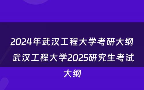 2024年武汉工程大学考研大纲 武汉工程大学2025研究生考试大纲