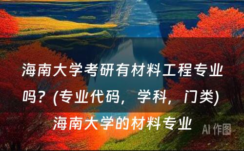 海南大学考研有材料工程专业吗？(专业代码，学科，门类) 海南大学的材料专业