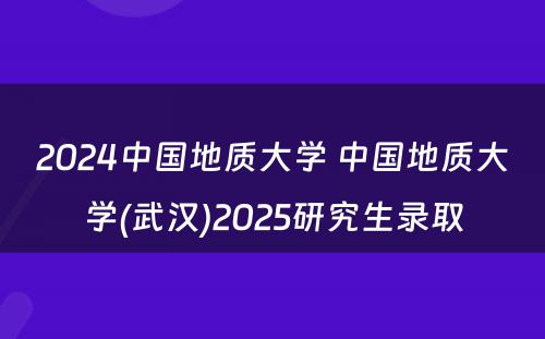 2024中国地质大学 中国地质大学(武汉)2025研究生录取