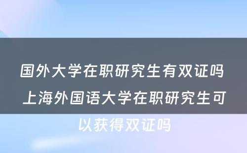 国外大学在职研究生有双证吗 上海外国语大学在职研究生可以获得双证吗