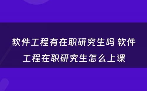 软件工程有在职研究生吗 软件工程在职研究生怎么上课