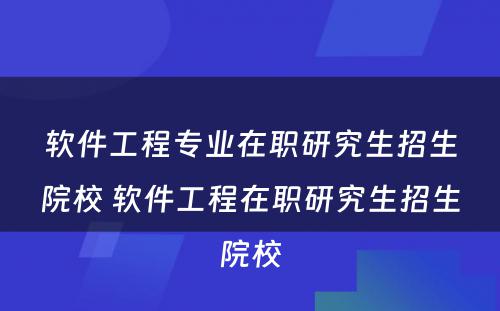 软件工程专业在职研究生招生院校 软件工程在职研究生招生院校