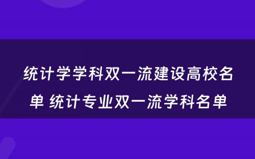 统计学学科双一流建设高校名单 统计专业双一流学科名单
