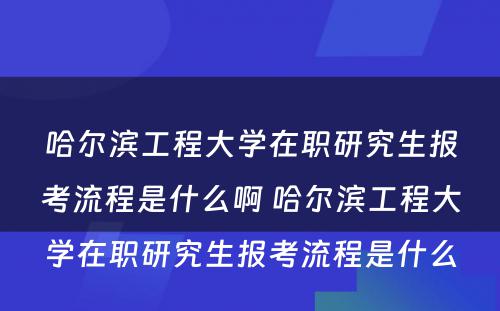 哈尔滨工程大学在职研究生报考流程是什么啊 哈尔滨工程大学在职研究生报考流程是什么