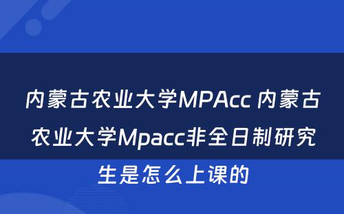 内蒙古农业大学MPAcc 内蒙古农业大学Mpacc非全日制研究生是怎么上课的