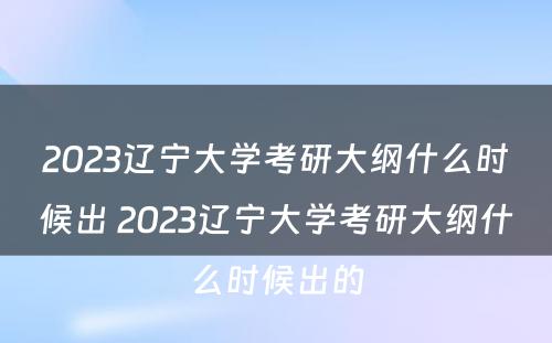 2023辽宁大学考研大纲什么时候出 2023辽宁大学考研大纲什么时候出的