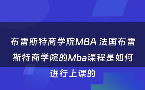 布雷斯特商学院MBA 法国布雷斯特商学院的Mba课程是如何进行上课的