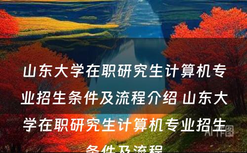 山东大学在职研究生计算机专业招生条件及流程介绍 山东大学在职研究生计算机专业招生条件及流程