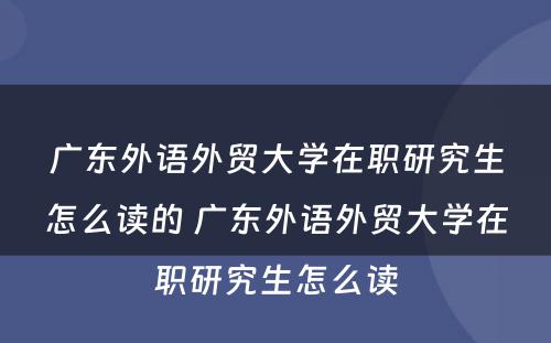 广东外语外贸大学在职研究生怎么读的 广东外语外贸大学在职研究生怎么读