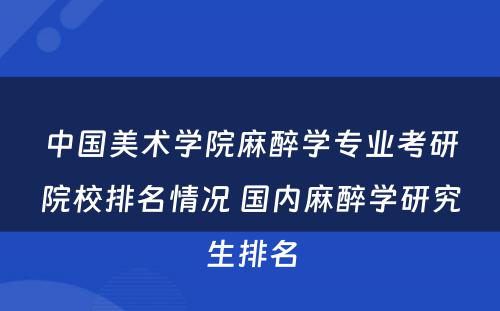 中国美术学院麻醉学专业考研院校排名情况 国内麻醉学研究生排名