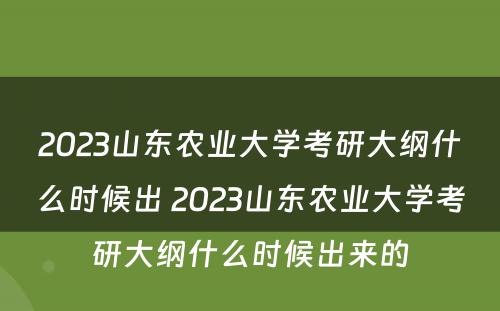 2023山东农业大学考研大纲什么时候出 2023山东农业大学考研大纲什么时候出来的