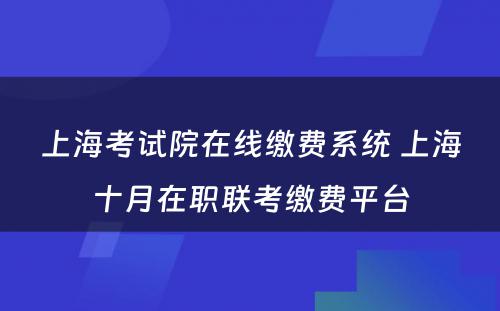 上海考试院在线缴费系统 上海十月在职联考缴费平台