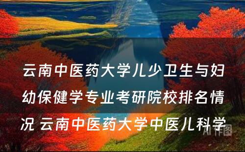 云南中医药大学儿少卫生与妇幼保健学专业考研院校排名情况 云南中医药大学中医儿科学