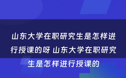 山东大学在职研究生是怎样进行授课的呀 山东大学在职研究生是怎样进行授课的