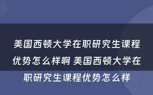 美国西顿大学在职研究生课程优势怎么样啊 美国西顿大学在职研究生课程优势怎么样