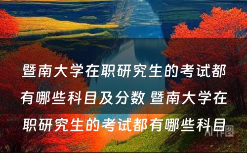 暨南大学在职研究生的考试都有哪些科目及分数 暨南大学在职研究生的考试都有哪些科目