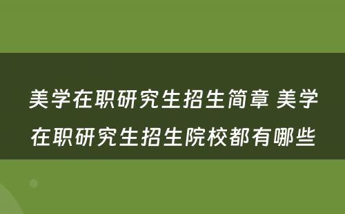 美学在职研究生招生简章 美学在职研究生招生院校都有哪些