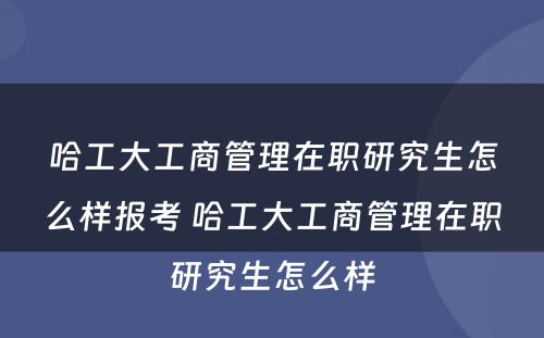 哈工大工商管理在职研究生怎么样报考 哈工大工商管理在职研究生怎么样