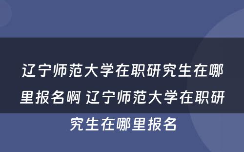 辽宁师范大学在职研究生在哪里报名啊 辽宁师范大学在职研究生在哪里报名