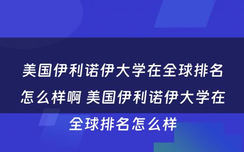 美国伊利诺伊大学在全球排名怎么样啊 美国伊利诺伊大学在全球排名怎么样