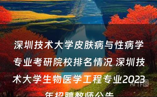 深圳技术大学皮肤病与性病学专业考研院校排名情况 深圳技术大学生物医学工程专业2023年招聘教师公告