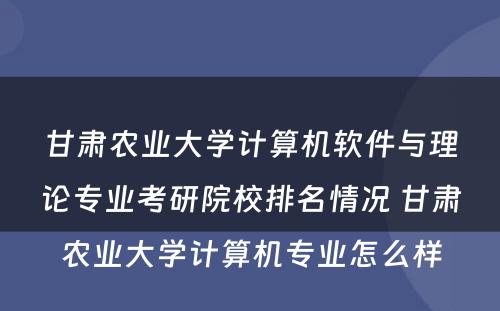 甘肃农业大学计算机软件与理论专业考研院校排名情况 甘肃农业大学计算机专业怎么样