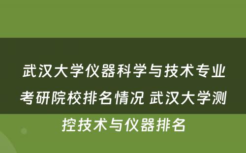武汉大学仪器科学与技术专业考研院校排名情况 武汉大学测控技术与仪器排名