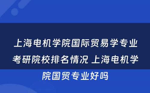 上海电机学院国际贸易学专业考研院校排名情况 上海电机学院国贸专业好吗