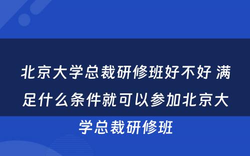 北京大学总裁研修班好不好 满足什么条件就可以参加北京大学总裁研修班