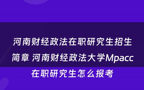 河南财经政法在职研究生招生简章 河南财经政法大学Mpacc在职研究生怎么报考