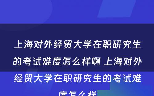 上海对外经贸大学在职研究生的考试难度怎么样啊 上海对外经贸大学在职研究生的考试难度怎么样