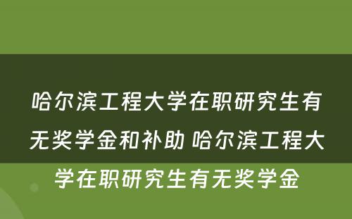 哈尔滨工程大学在职研究生有无奖学金和补助 哈尔滨工程大学在职研究生有无奖学金