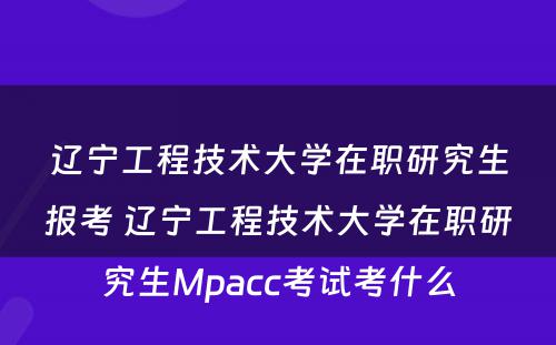 辽宁工程技术大学在职研究生报考 辽宁工程技术大学在职研究生Mpacc考试考什么