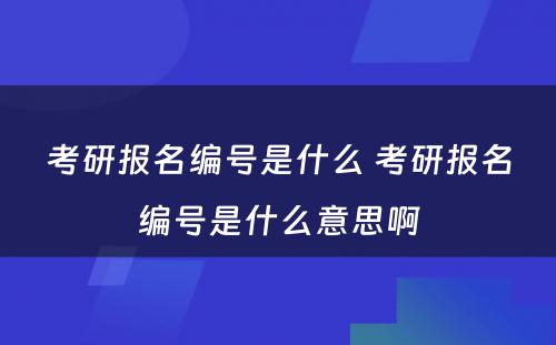 考研报名编号是什么 考研报名编号是什么意思啊