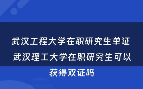 武汉工程大学在职研究生单证 武汉理工大学在职研究生可以获得双证吗