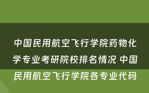 中国民用航空飞行学院药物化学专业考研院校排名情况 中国民用航空飞行学院各专业代码