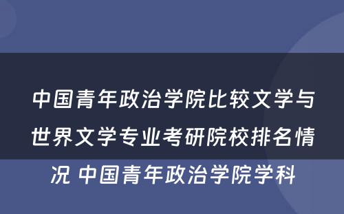 中国青年政治学院比较文学与世界文学专业考研院校排名情况 中国青年政治学院学科