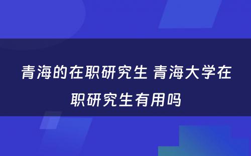 青海的在职研究生 青海大学在职研究生有用吗