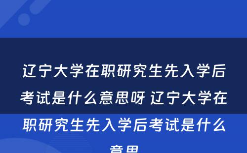 辽宁大学在职研究生先入学后考试是什么意思呀 辽宁大学在职研究生先入学后考试是什么意思