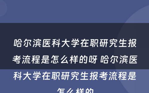 哈尔滨医科大学在职研究生报考流程是怎么样的呀 哈尔滨医科大学在职研究生报考流程是怎么样的