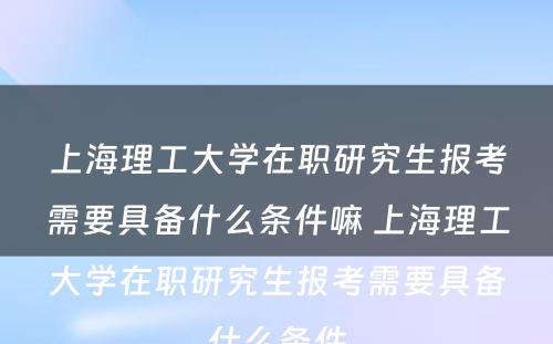 上海理工大学在职研究生报考需要具备什么条件嘛 上海理工大学在职研究生报考需要具备什么条件