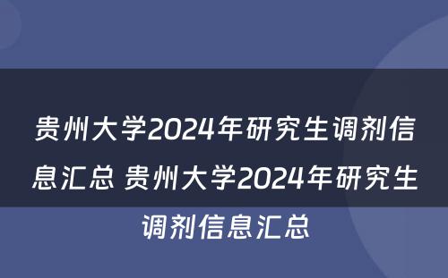 贵州大学2024年研究生调剂信息汇总 贵州大学2024年研究生调剂信息汇总