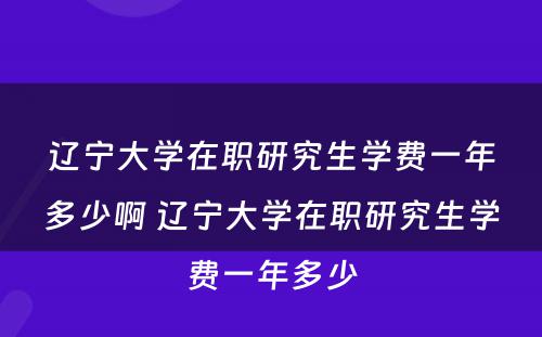 辽宁大学在职研究生学费一年多少啊 辽宁大学在职研究生学费一年多少