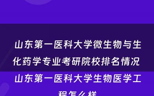 山东第一医科大学微生物与生化药学专业考研院校排名情况 山东第一医科大学生物医学工程怎么样