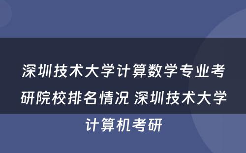 深圳技术大学计算数学专业考研院校排名情况 深圳技术大学计算机考研