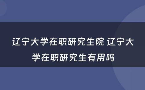 辽宁大学在职研究生院 辽宁大学在职研究生有用吗