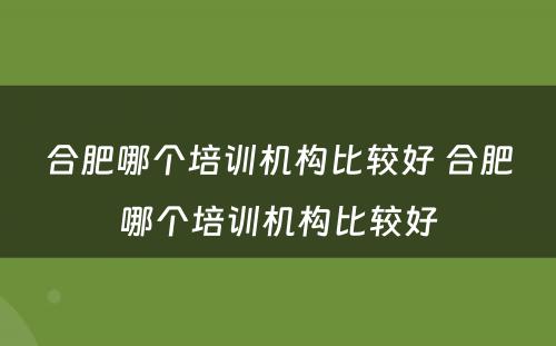 合肥哪个培训机构比较好 合肥哪个培训机构比较好